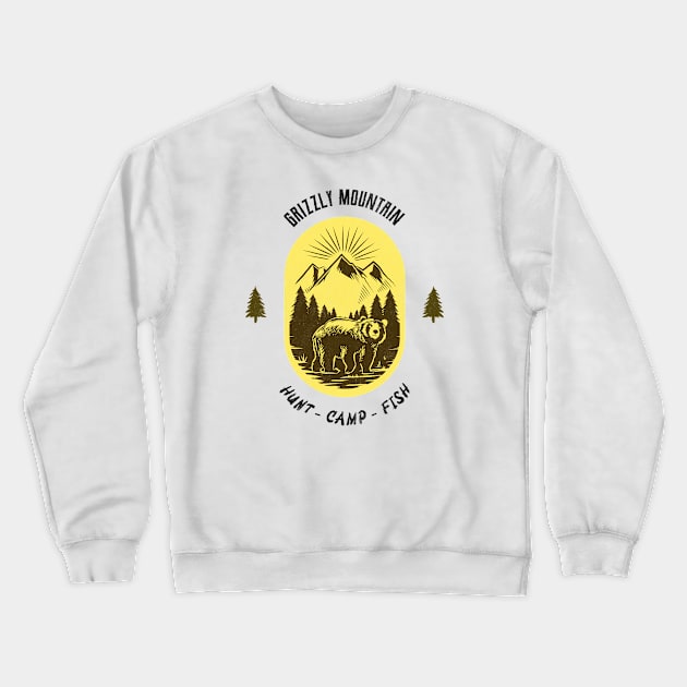 Grizzly Mountain Hunt Camp Fish - Yellow Crewneck Sweatshirt by Tip Top Tee's